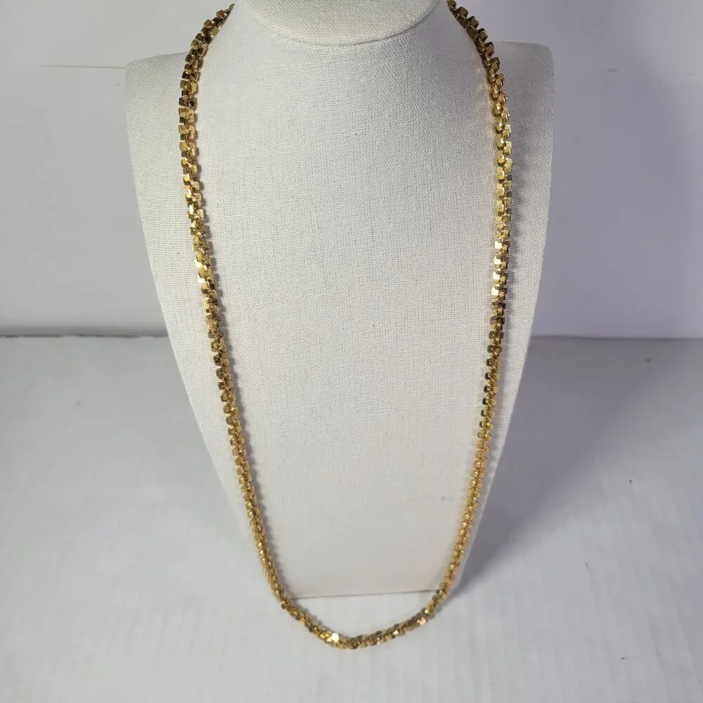 Vintage Gold-Tone Textured Box Chain Necklace